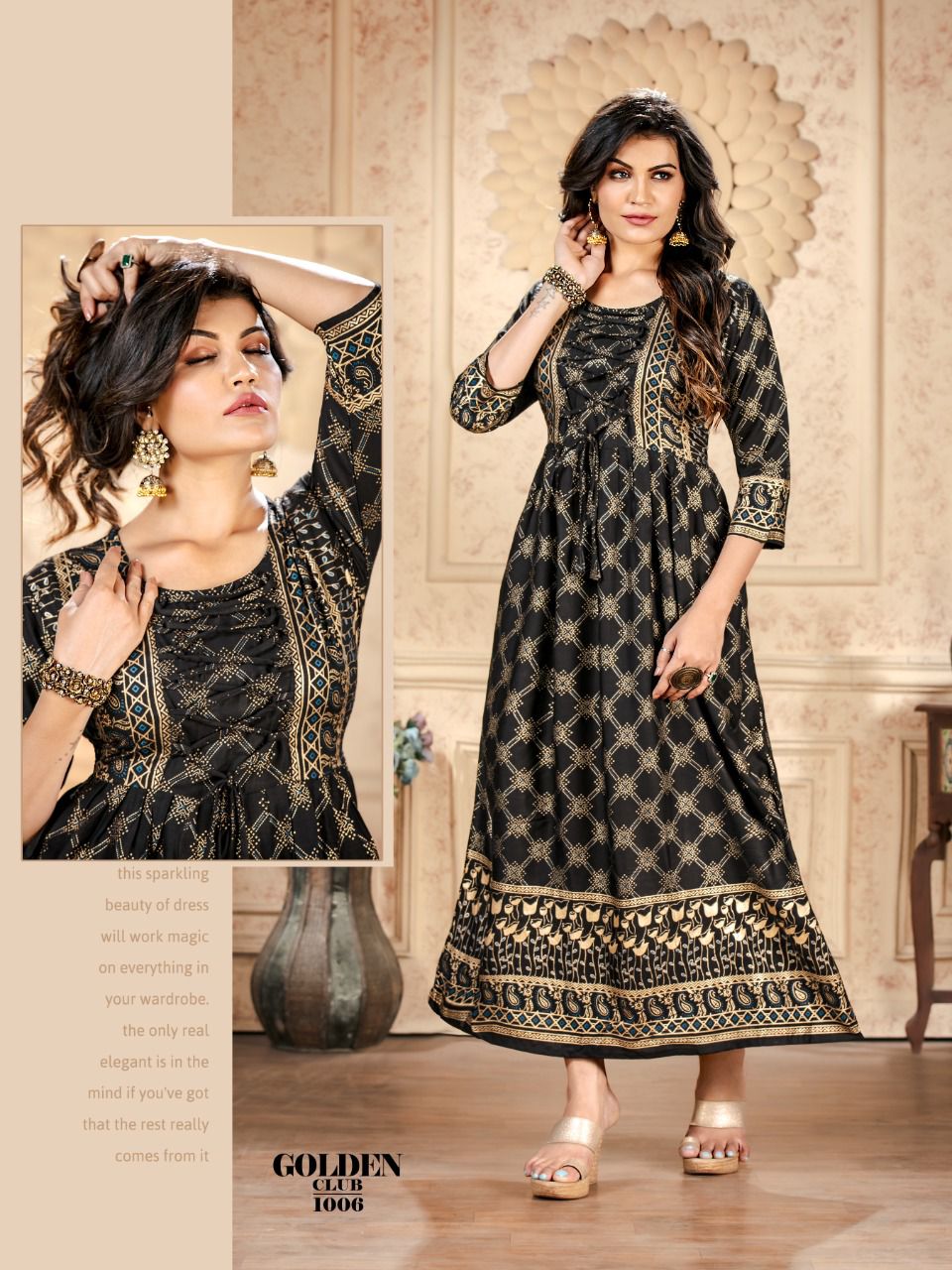 Golden Club 1001 Heavy Rayon Fancy Wear Long Anarkali Kurti Collection